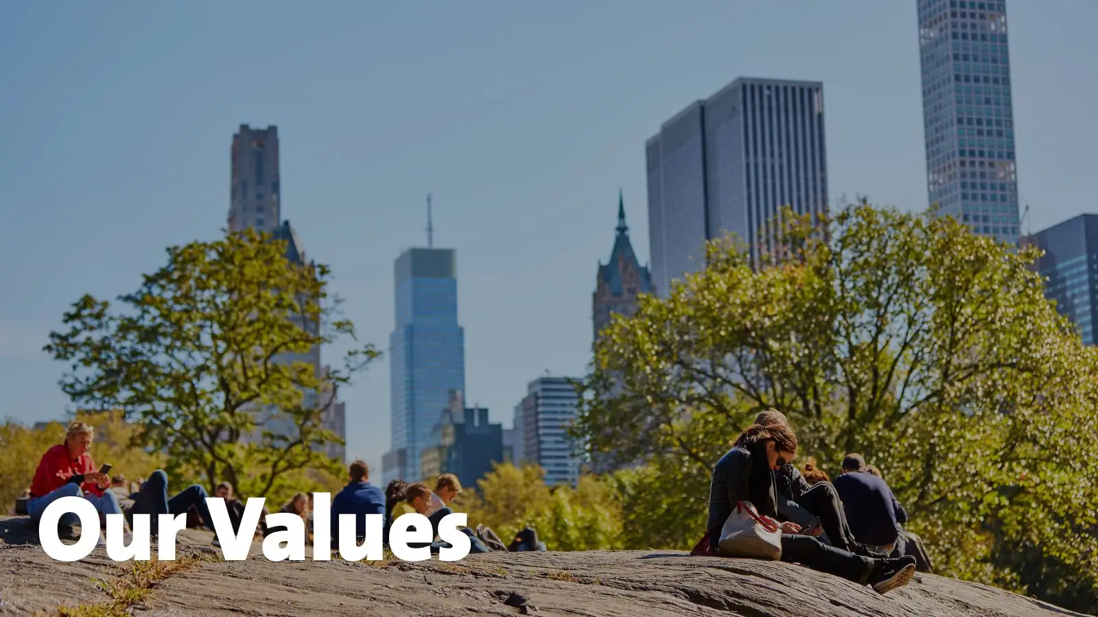 View of a city skyline from a park